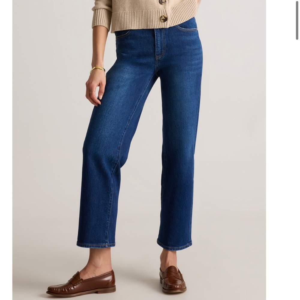 Quince Bella Stretch Cropped Straight Jeans 25 Stormy Blue (Dark Wash) in EUC